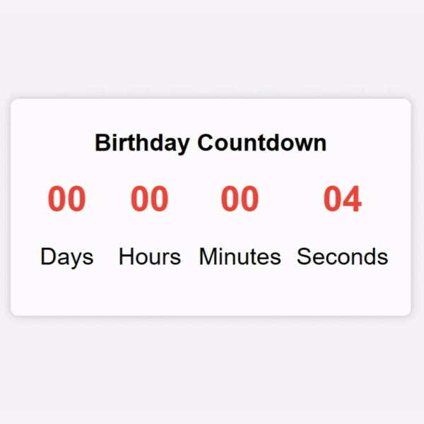 Create a Birthday Countdown HTML, CSS, JavaScript Tutorial